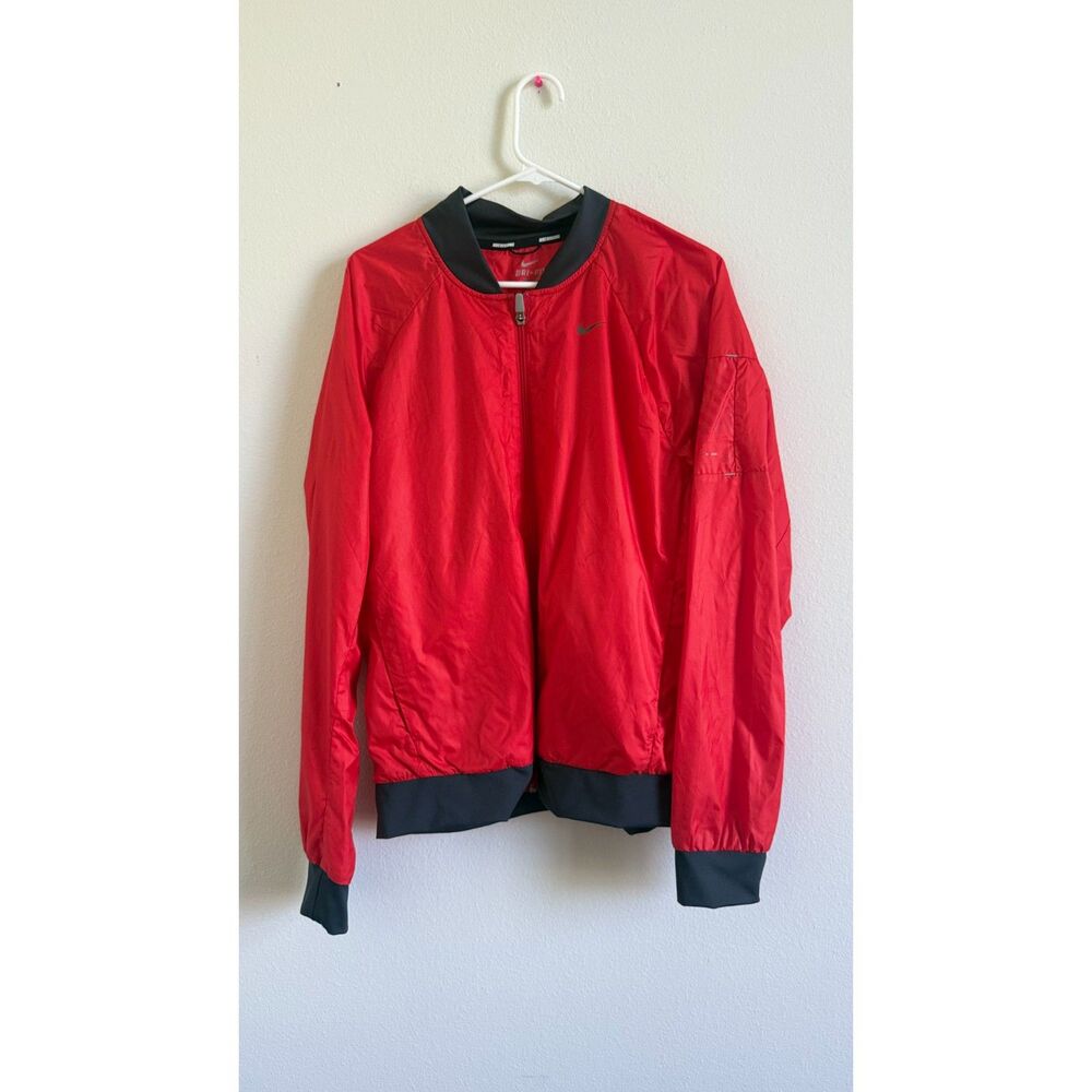 Nike Running Dri-FIT Jacket Womens Large Red Black Full Zip Lightweight